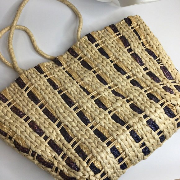 Straw Corn Husk Beach Tote Bag Hippie Satchel - Picture 6 of 10